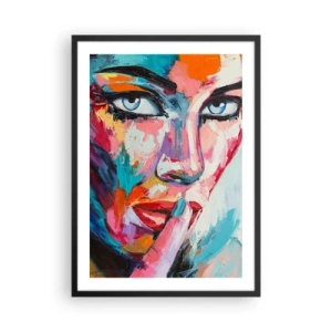Poszter fehér keretben - Egy nő színes portréja kifejező stílusban - 50x70cm - Az első titkunk - Modern fali dekoráció nappalihoz és hálószobához ARTTOR