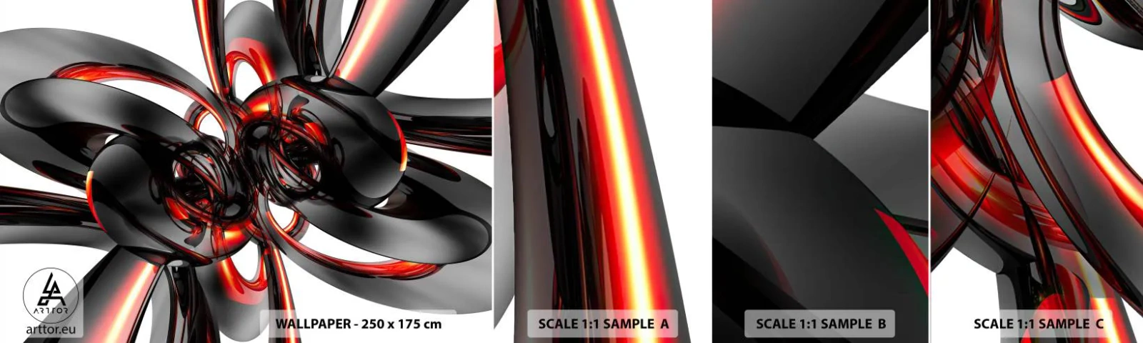 Fotótapéta Minta Öntapadós Deluxe Sticker - Mozgás grafitban és vörösben - Absztrakció, 3D, Darab - 100x30 cm