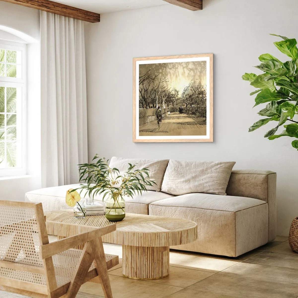 Poszter világos tölgy keretben - Egy tollal megállított pillanat - 50x50 cm