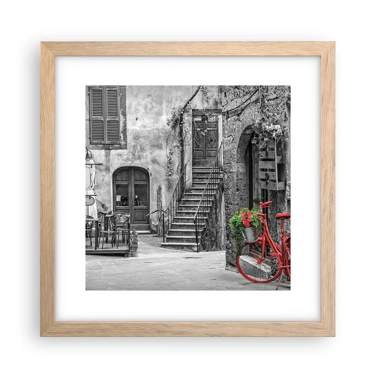 Poszter világos tölgy keretben - Toszkán sikátor - 30x30 cm