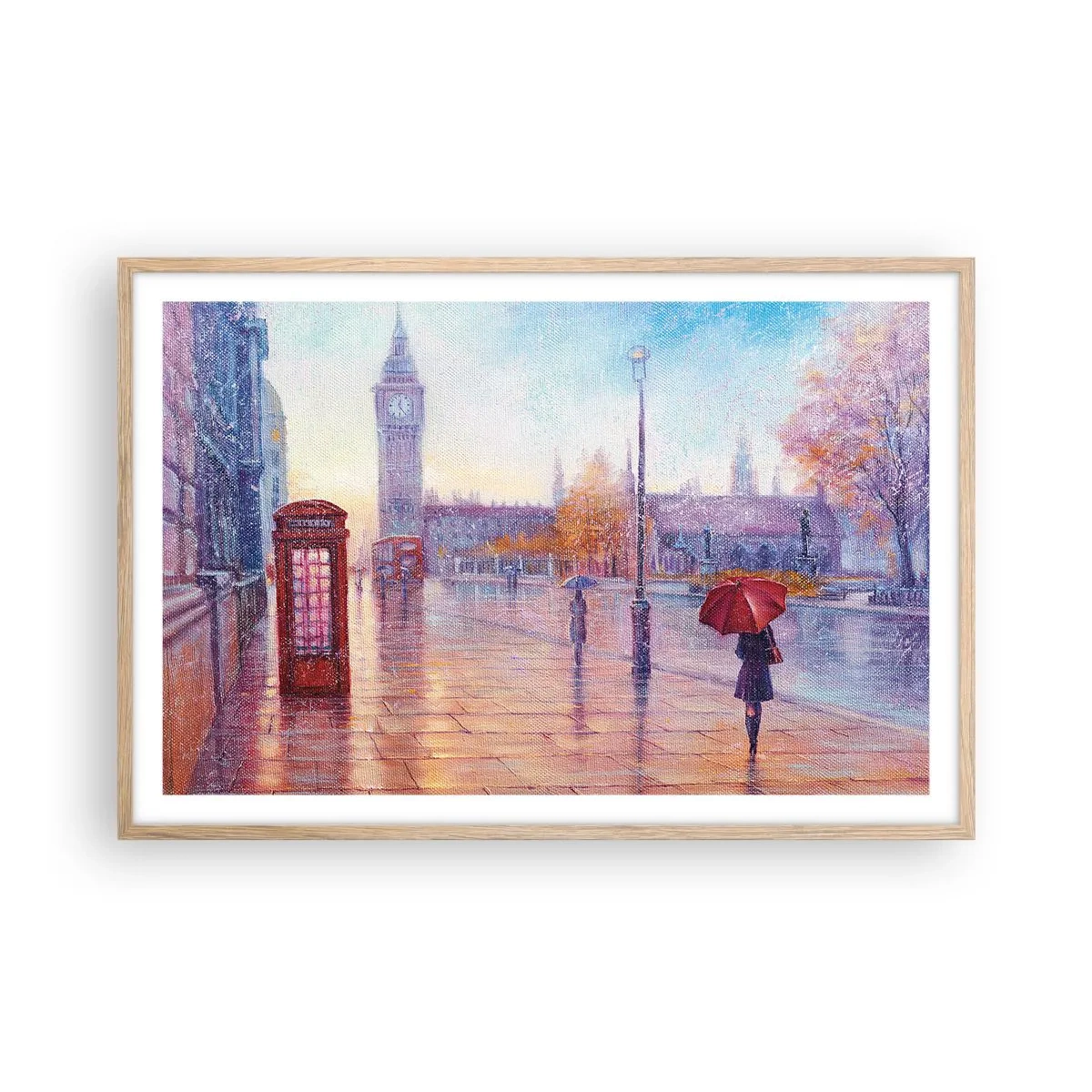Poszter világos tölgy keretben - Őszi nap Londonban - 91x61 cm