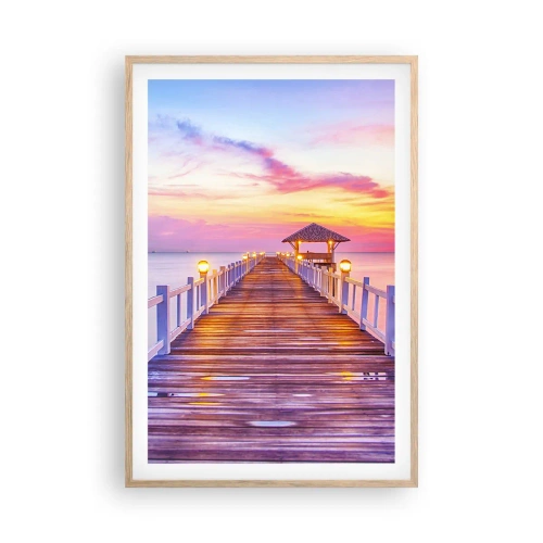 Poszter világos tölgy keretben - Az est lilás-arany csendje - 61x91 cm