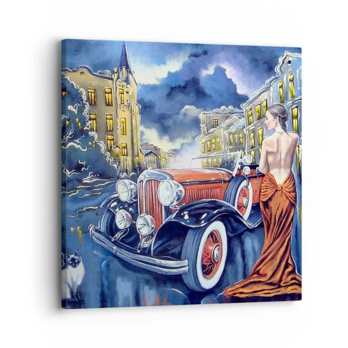 Vászonkép - Noktürn kékben és korallban - 30x30 cm