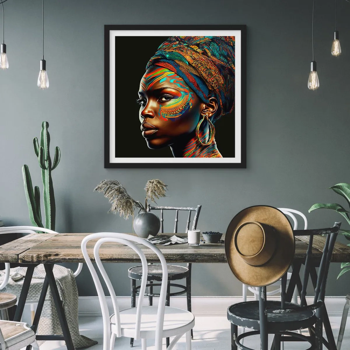 Poszter fehér keretben - Afrikai királynő - 30x30 cm