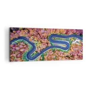 Vászonkép - Kanyargós út az erdőn keresztül - 100x40 cm