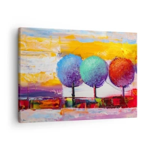 Vászonkép - Három színes fa absztrakt háttéren - 70x50cm - Három a magyar igazság - Modern fali dekoráció nappalihoz és hálószobához ARTTOR