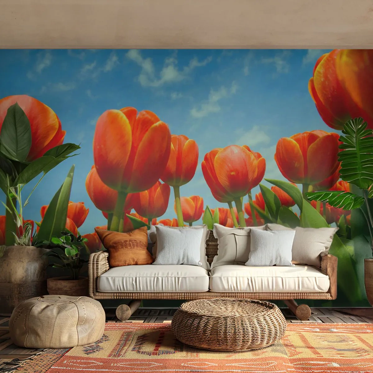 Fotótapéta Premium Canvas - A kék égen kívül semmire sincs szükségük az életükben - Virágok, Tulipánok, Természet - 300x210 cm