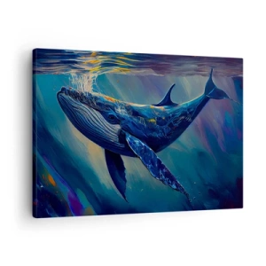 Vászonkép - Egy bálna az óceán mélyén, világító színekben - 70x50cm - Üdvözöllek a világomban - Modern fali dekoráció nappalihoz és hálószobához ARTTOR