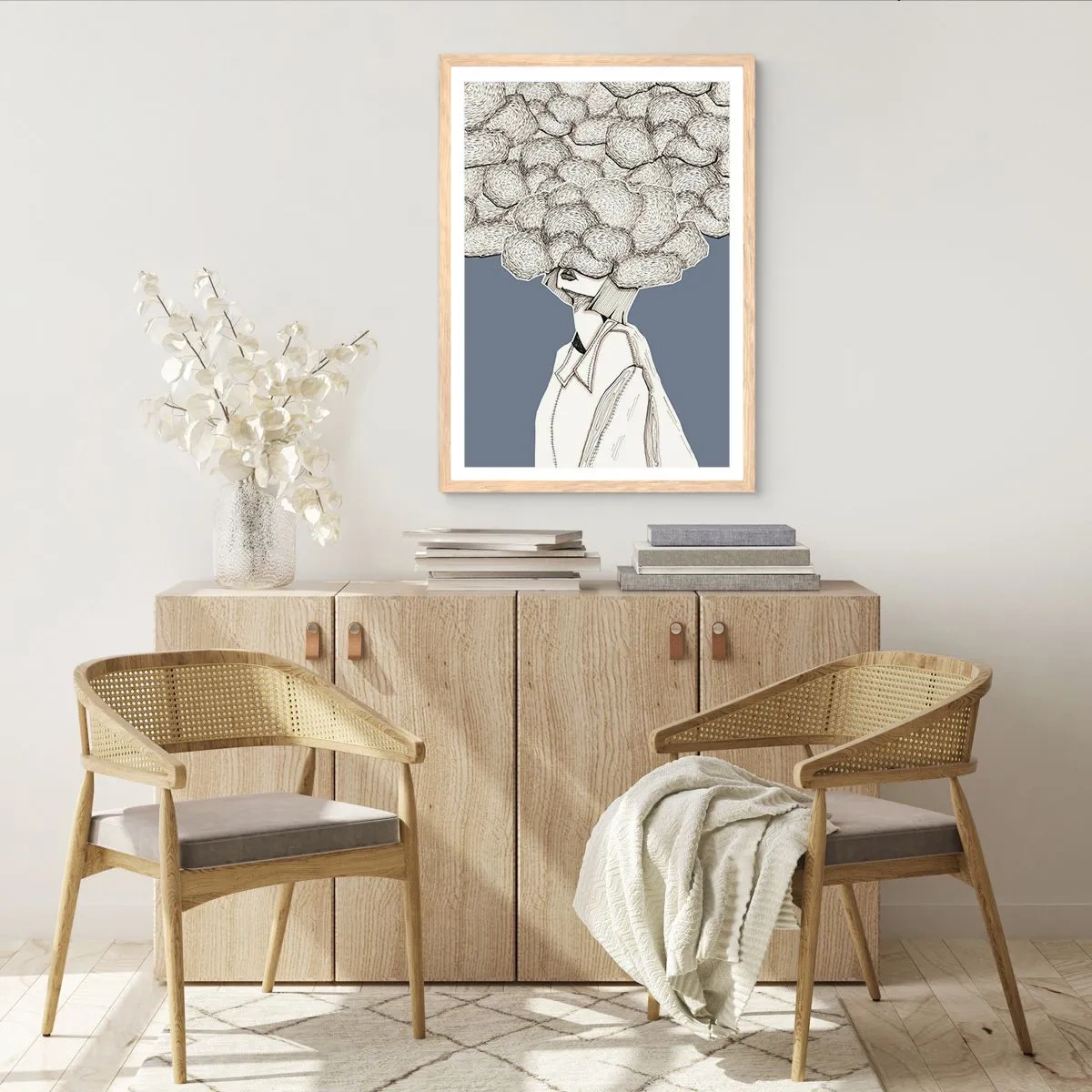 Poszter világos tölgy keretben - Fejjel a fellegekben - 70x100 cm