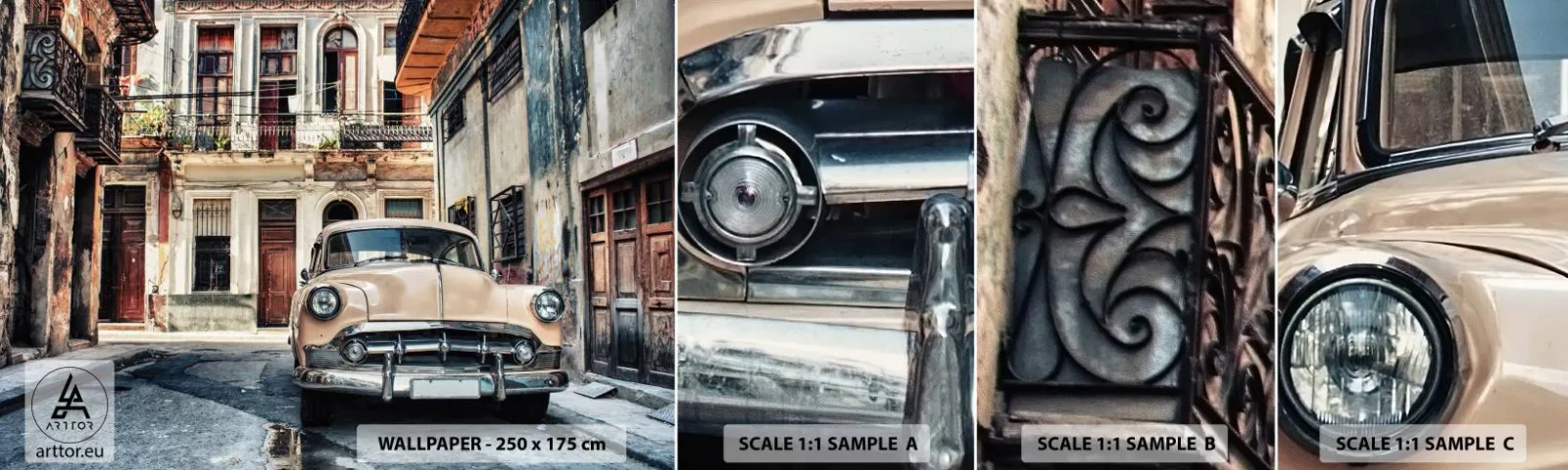 Fotótapéta Minta Öntapadós Deluxe Sticker - A szieszta Havannában - Antik autó, Építészet, Város - 100x30 cm