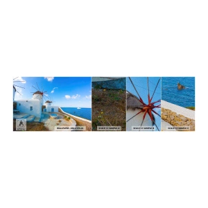 Fotótapéta Minta Premium Sand - Kék szél a tenger felől - Építészet, Tájkép, Görögország - 100x30 cm