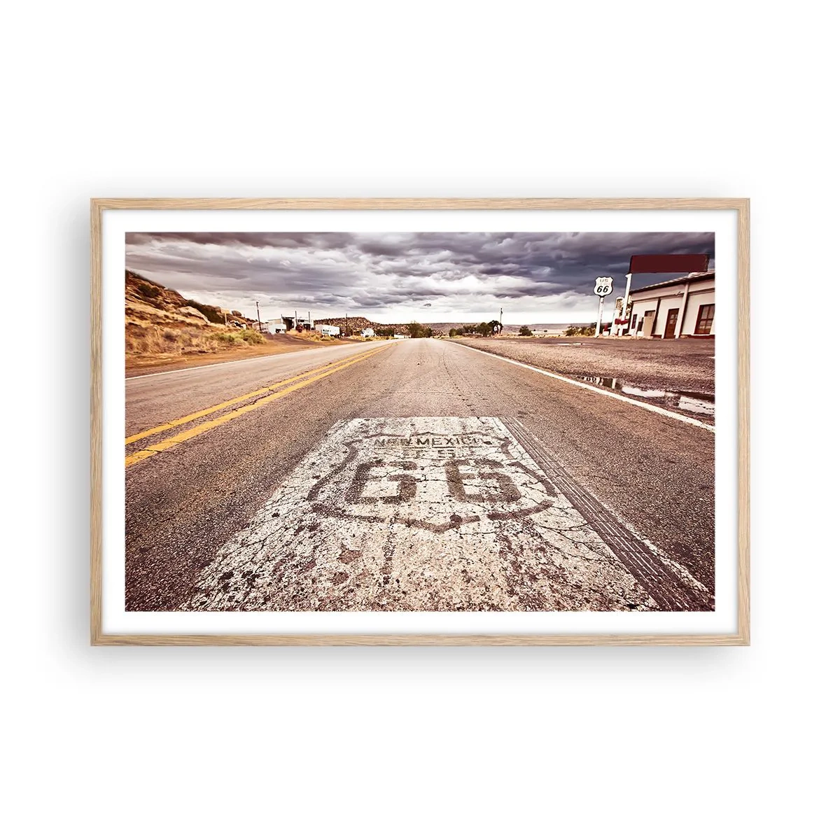 Poszter világos tölgy keretben - Mother Road – amerikai legenda - 91x61 cm