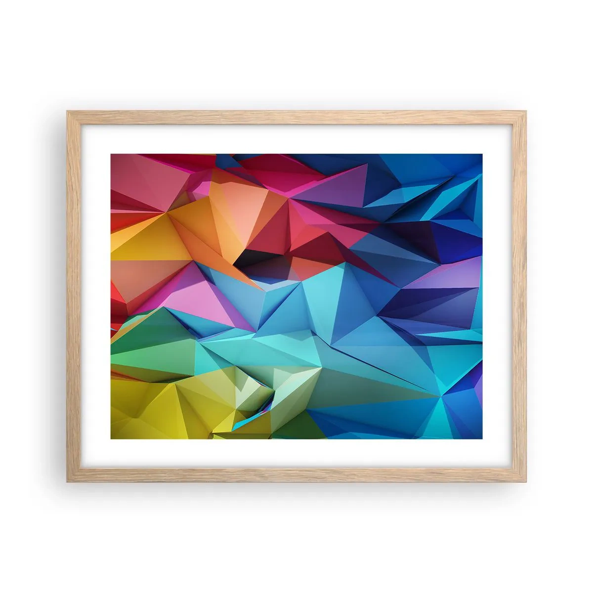 Poszter világos tölgy keretben - Szivárvány origami - 50x40 cm