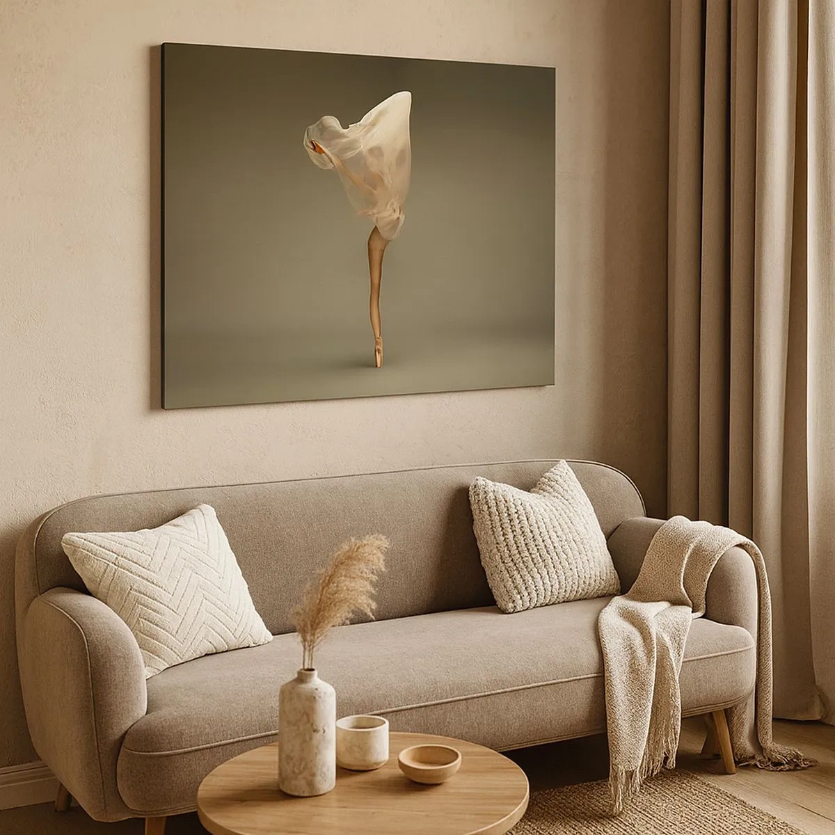 Vászonkép - Egy táncos lebeg a levegőben anyaggal - 70x50cm - Hamarosan felrepül - Modern fali dekoráció nappalihoz és hálószobához ARTTOR