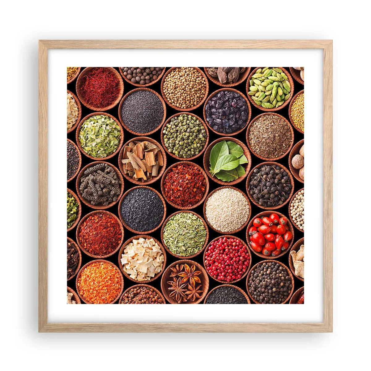 Poszter világos tölgy keretben - A világ összes íze - 50x50 cm