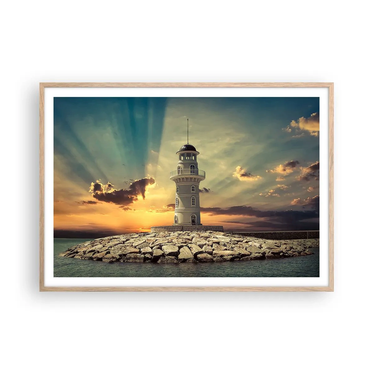 Poszter világos tölgy keretben - Fény - Jóság - Szépség - 100x70 cm