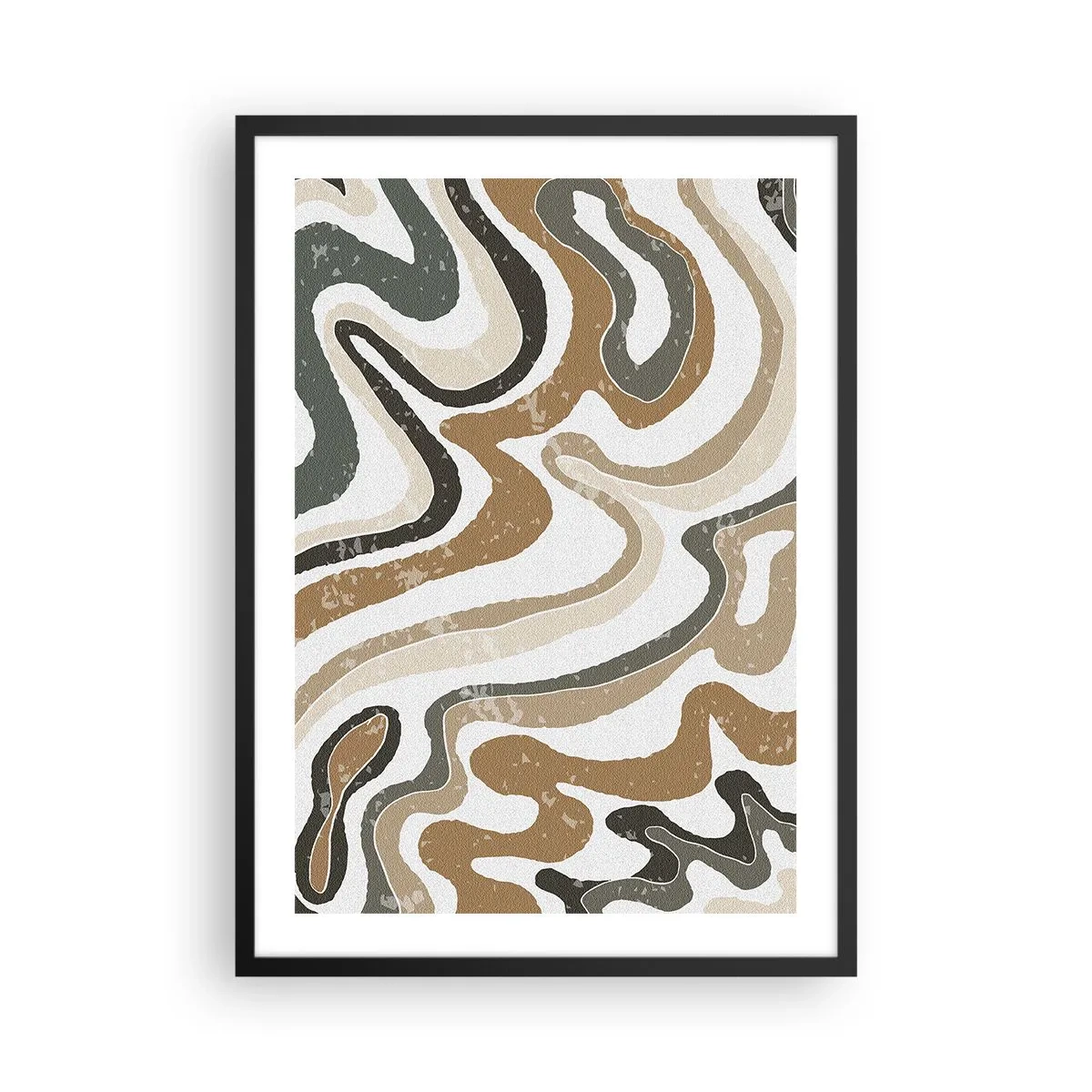 Poszter fehér keretben - Absztrakt organikus minták földszínű árnyalatokban - 50x70cm - Földszínű színek kanyarulatai - Modern fali dekoráció nappalihoz és hálószobához ARTTOR