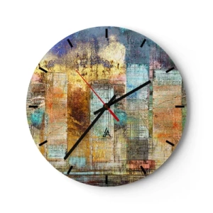 Falióra, Óra - Színes absztrakció, amelyet a város látképe ihletett - 30x30cm - Napfényes metropolisz - Modern fali dekoráció nappalihoz, konyhához és hálószobához ARTTOR