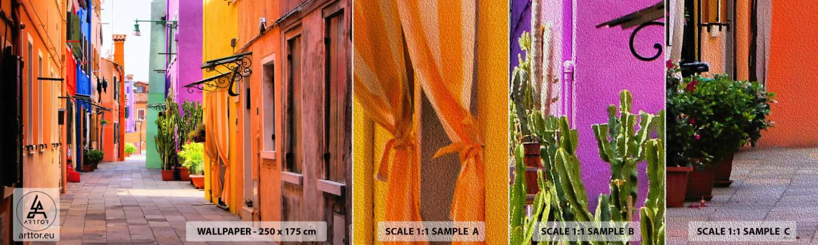 Fotótapéta Minta Premium Sand - Szivárványos sikátor - Város, Velence, Építészet - 100x30 cm