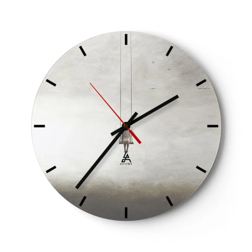 Falióra, Óra - Egy minimalista térben felfüggesztett hintán ülő alak - 30x30cm - A bennünk lévő gyerek - Modern fali dekoráció nappalihoz, konyhához és hálószobához ARTTOR