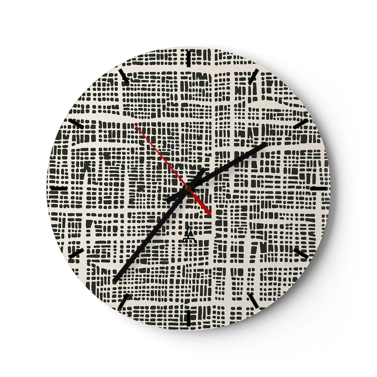 Falióra, Óra - Geometrikus, fekete és krémszínű minta szabálytalan pöttyökkel - 30x30cm - Szőtt kompozíció - Modern fali dekoráció nappalihoz, konyhához és hálószobához ARTTOR