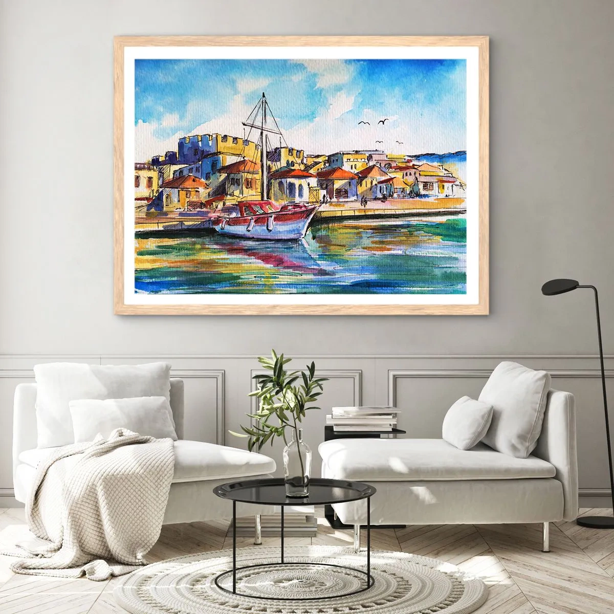 Poszter világos tölgy keretben - Szivárványos délután - 100x70 cm