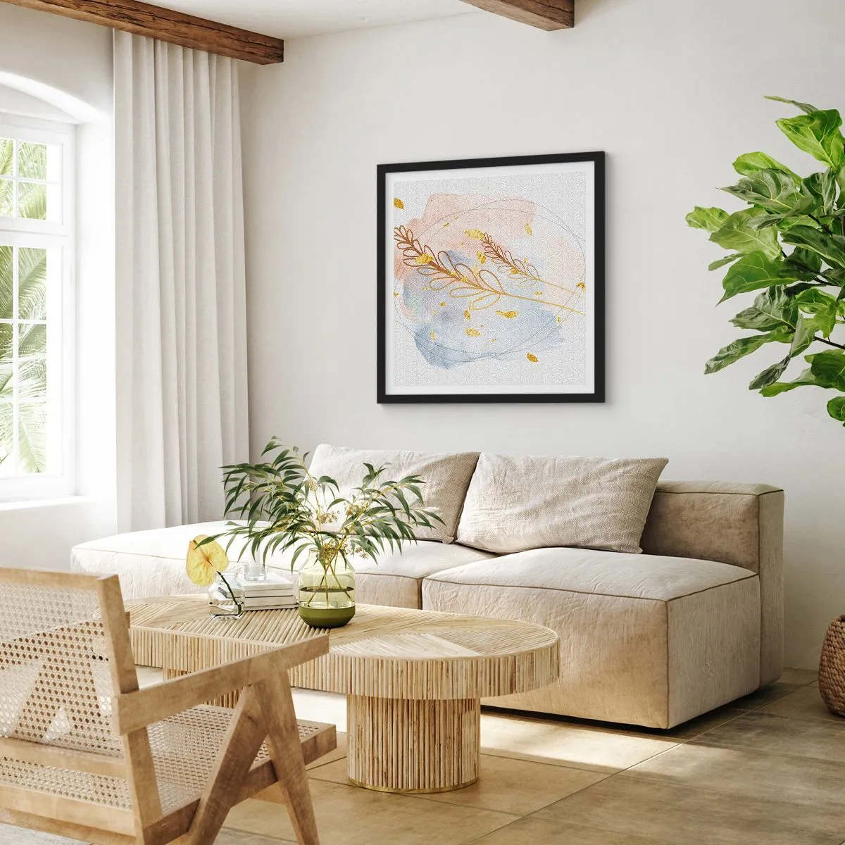 Poszter fehér keretben - Aranyszínű fuvallat - 50x50 cm