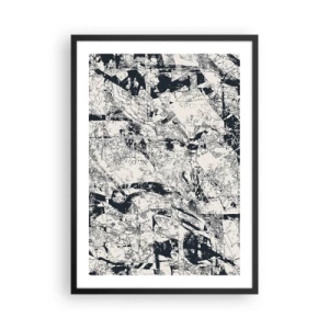 Poszter fehér keretben - Absztrakt fekete-fehér texturált kompozíció - 50x70cm - Az ellentétek egymásba fonódása - Modern fali dekoráció nappalihoz és hálószobához ARTTOR
