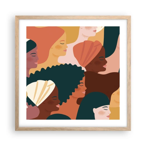 Poszter világos tölgy keretben - Csak a nőiesség - 50x50 cm