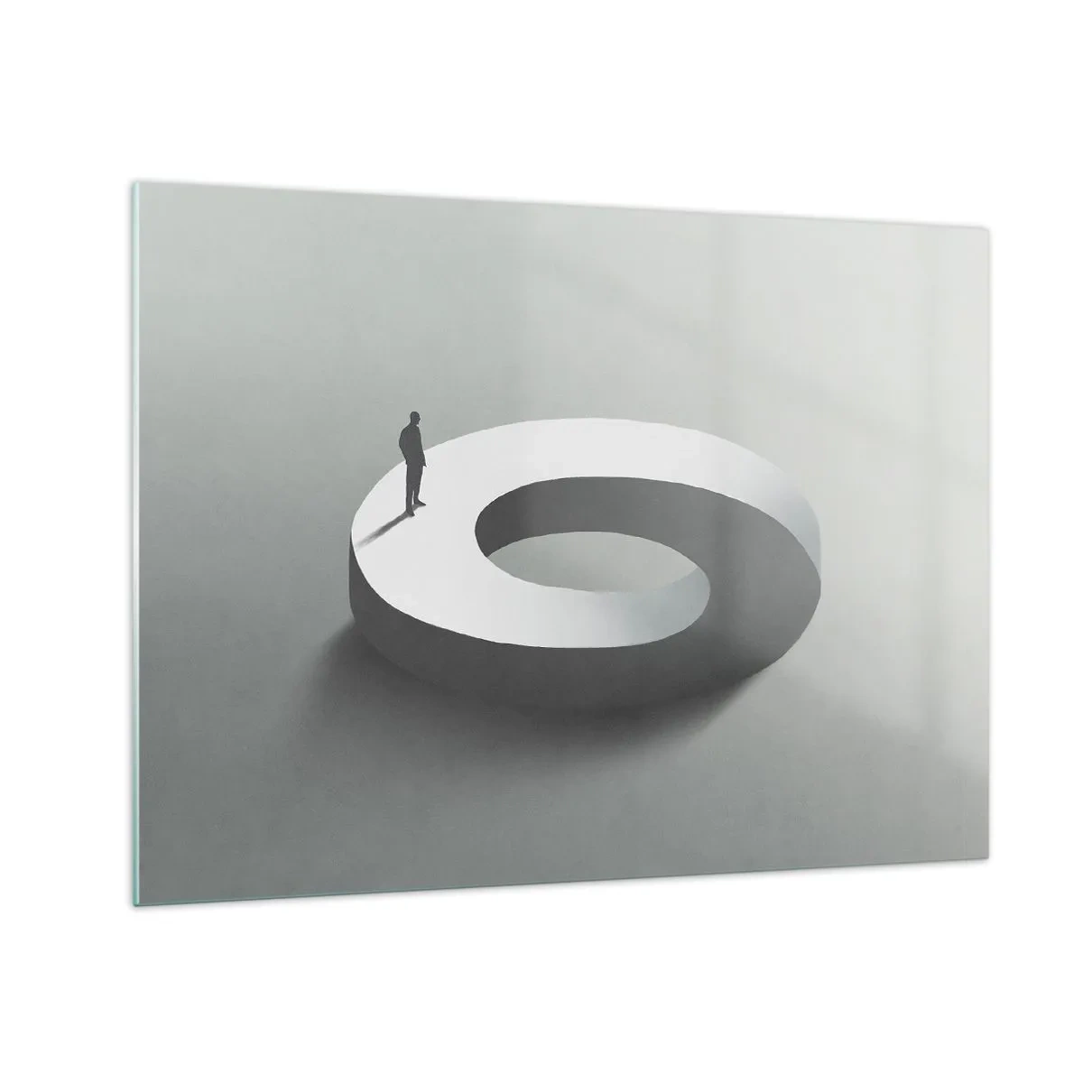 Üveg kép - Egy minimalista sziluett egy férfiról egy fehér gyűrűn - 70x50cm - És bölcsnek lenni - Modern fali dekoráció nappalihoz és hálószobához ARTTOR