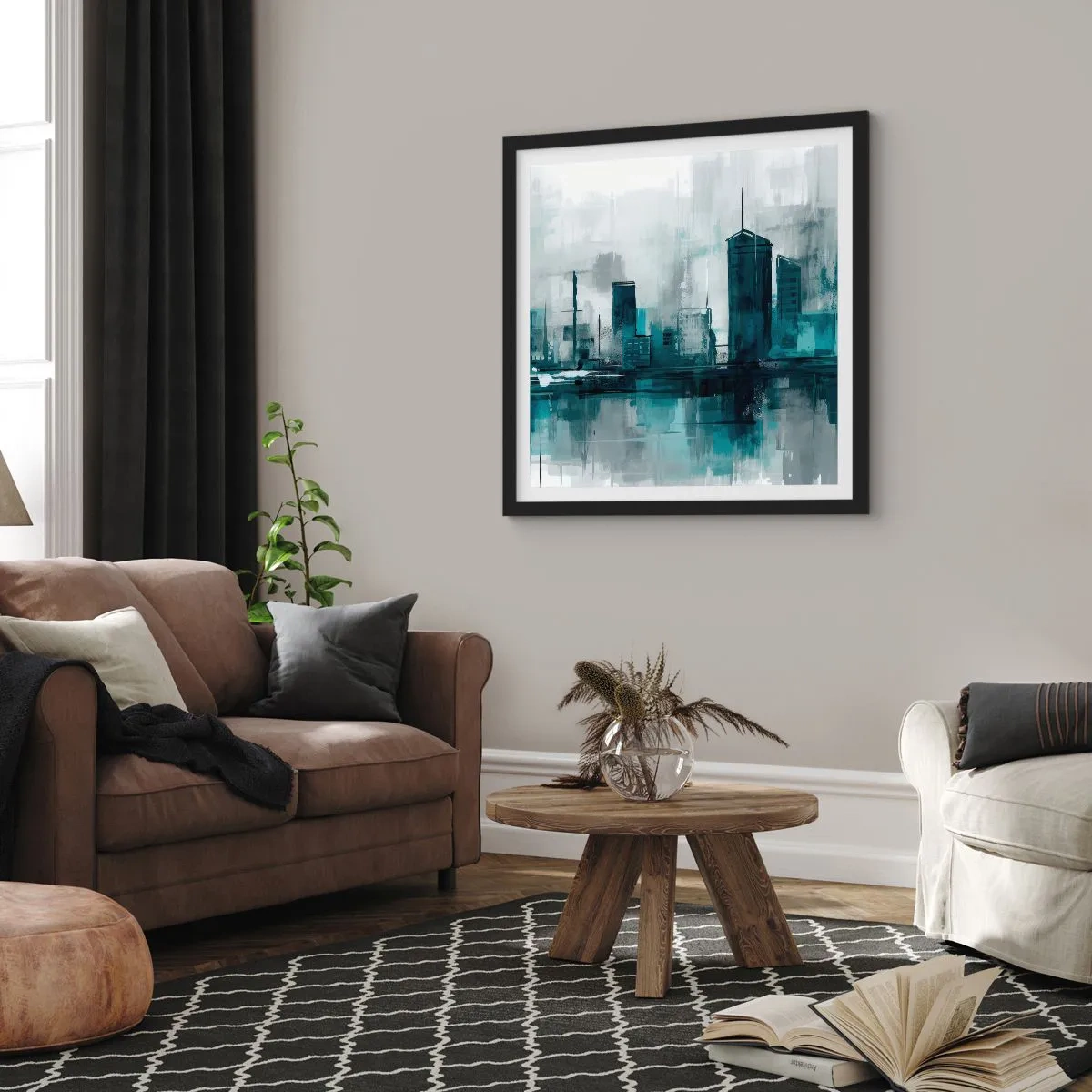 Poszter fehér keretben - Esőszínű város - 50x50 cm