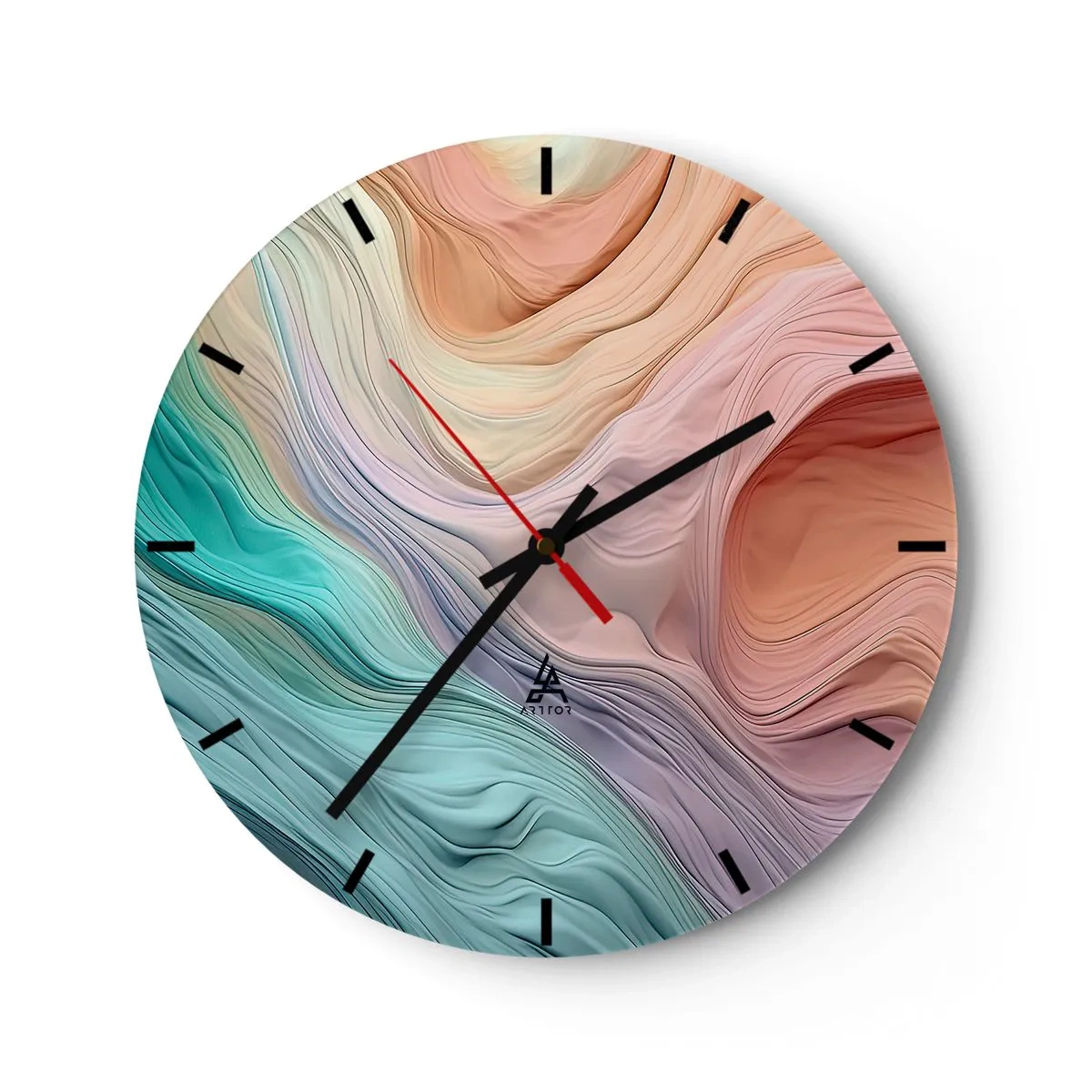 Falióra, Óra - Színes rétegek, amelyek egy marsi tájra emlékeztetnek - 30x30cm - Szivárványos hullám - Modern fali dekoráció nappalihoz, konyhához és hálószobához ARTTOR