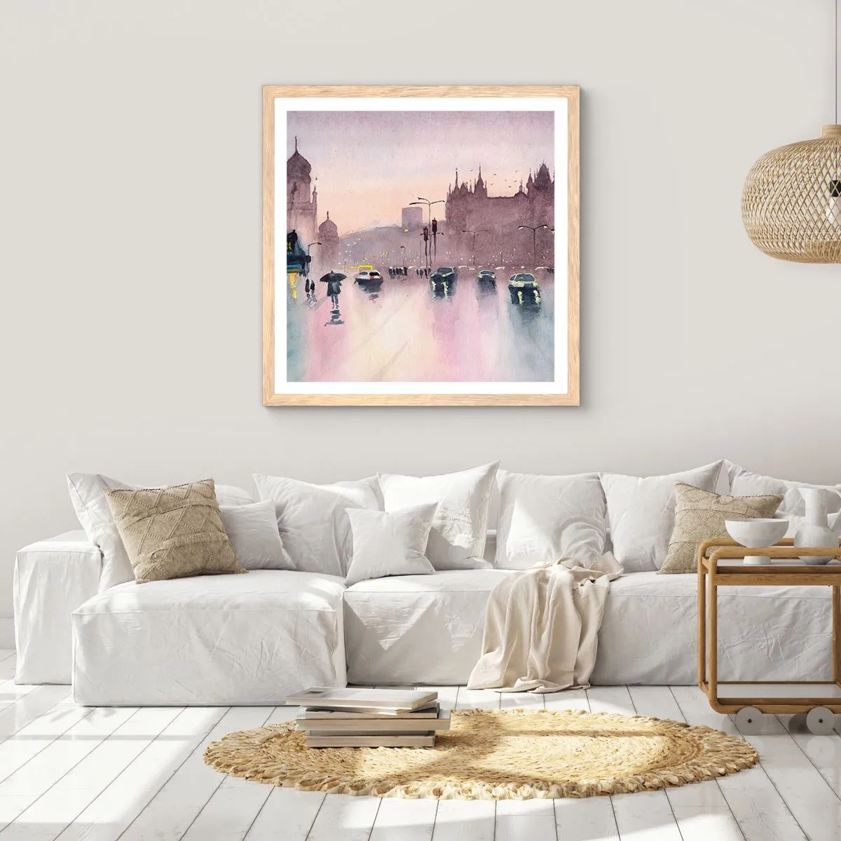 Poszter világos tölgy keretben - Az esős ködben - 50x50 cm