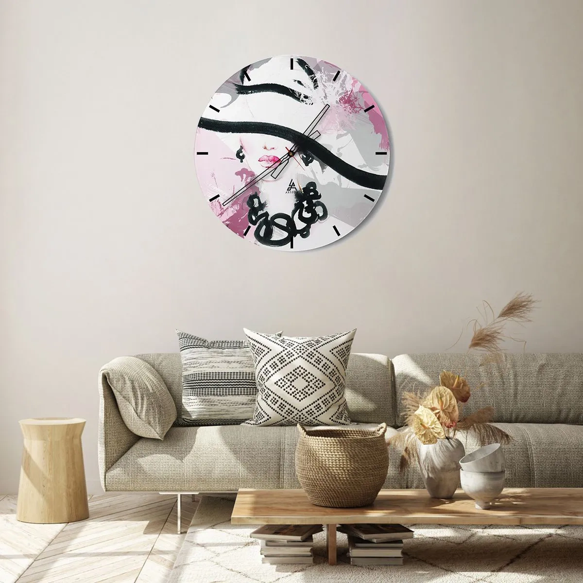 Falióra, Óra - Fekete és rózsaszín hölgy portréja - 30x30 cm