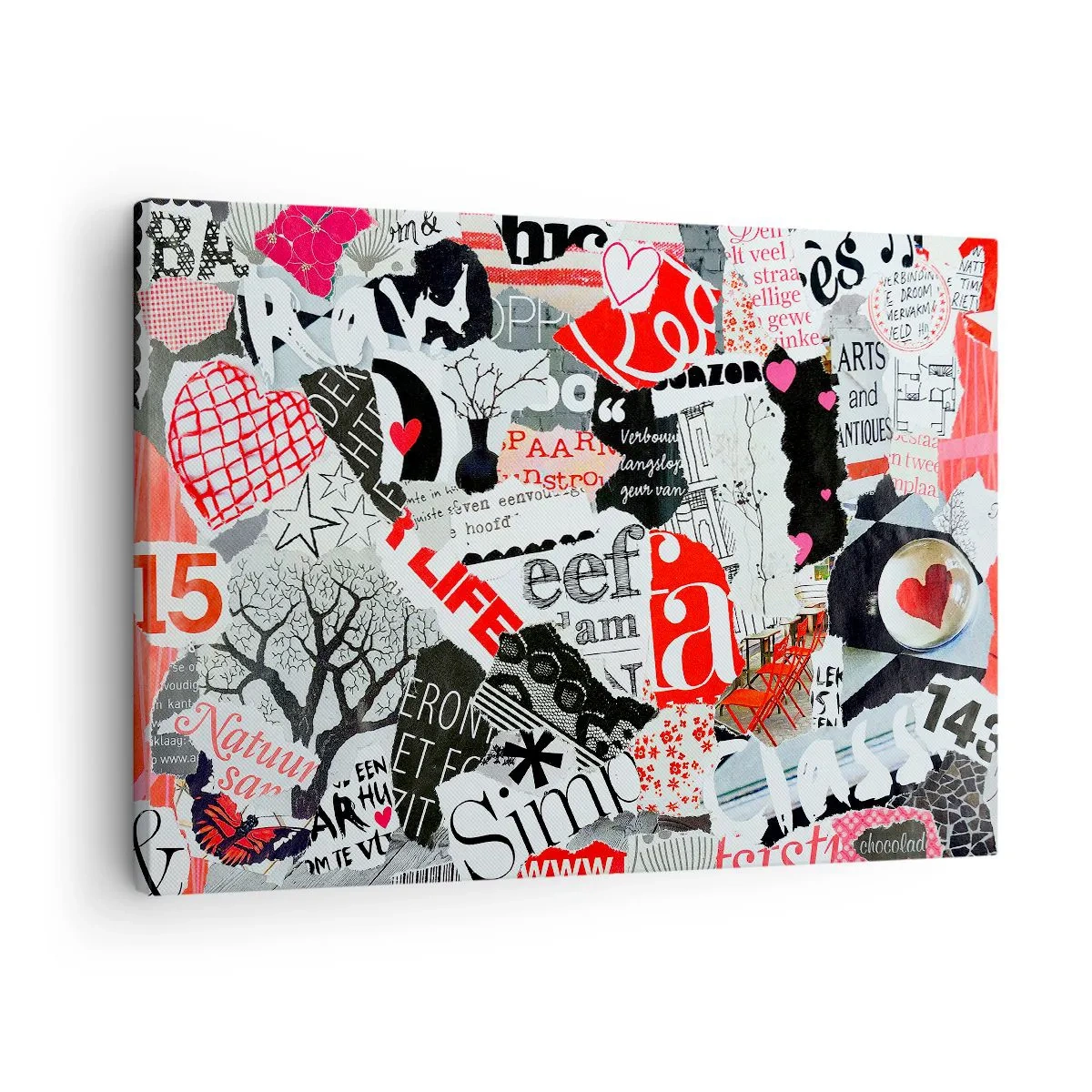Vászonkép - Színes kollázs feliratokkal, szívekkel és grafikákkal. - 70x50cm - Hipszter kollázs - Modern fali dekoráció nappalihoz és hálószobához ARTTOR
