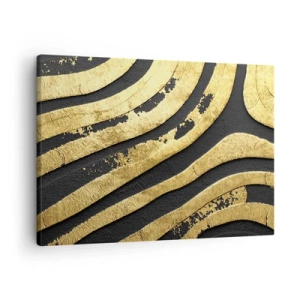 Vászonkép - Arany absztrakt hullámok fekete háttéren - 70x50cm - Minden folyik - Modern fali dekoráció nappalihoz és hálószobához ARTTOR