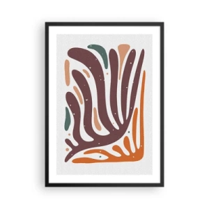 Poszter fehér keretben - Organikus absztrakció meleg barna és narancssárga árnyalatokban - 50x70cm - Sugárzó organikus kompozíció - Modern fali dekoráció nappalihoz és hálószobához ARTTOR