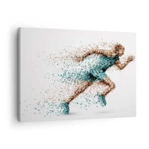 Vászonkép - Egy dinamikus futófigura, apró részecskékből áll - 70x50cm - Az élet egy futás - Modern fali dekoráció nappalihoz és hálószobához ARTTOR