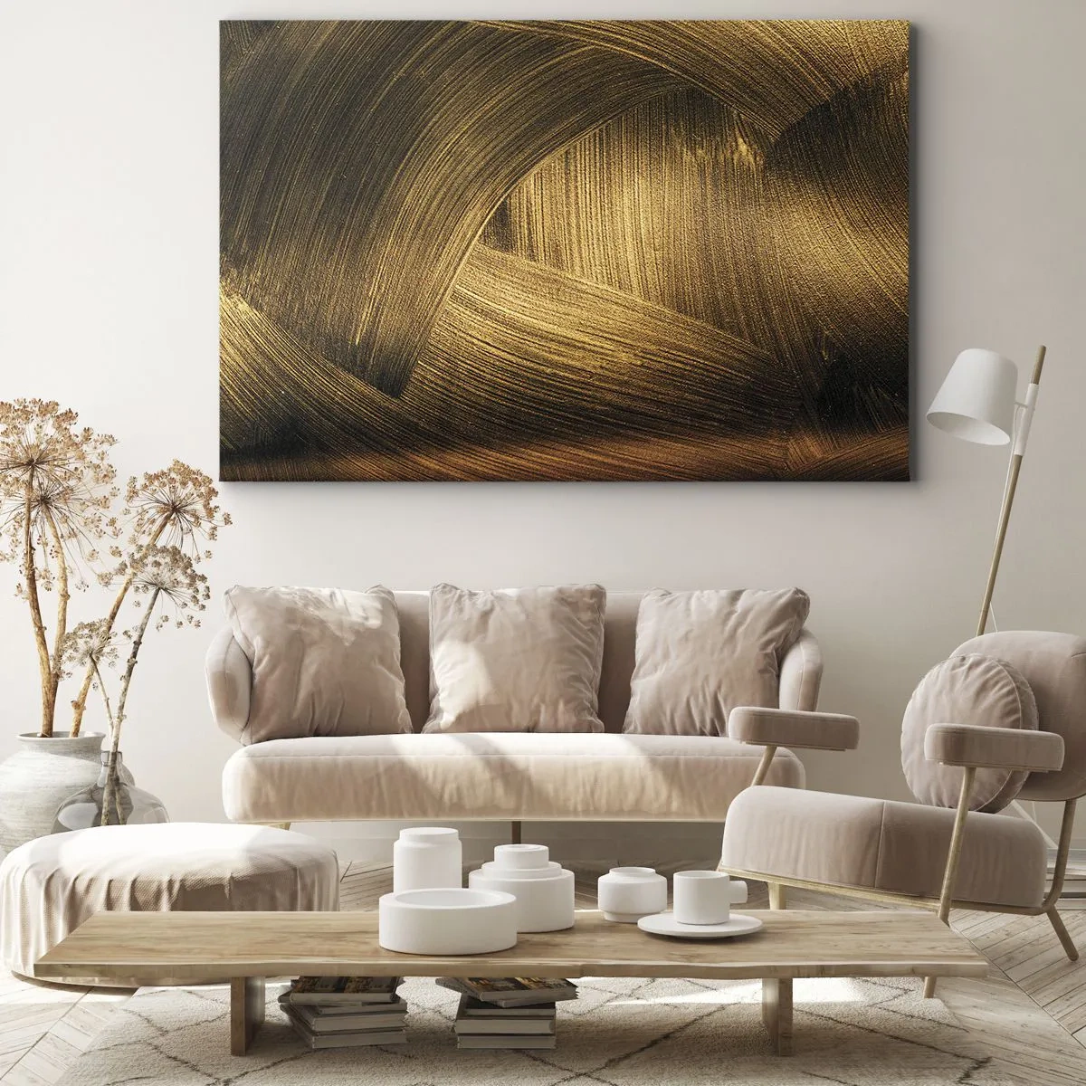 Vászonkép - Arany absztrakt ecsetvonások - 70x50cm - Egy arany labirintusban - Modern fali dekoráció nappalihoz és hálószobához ARTTOR
