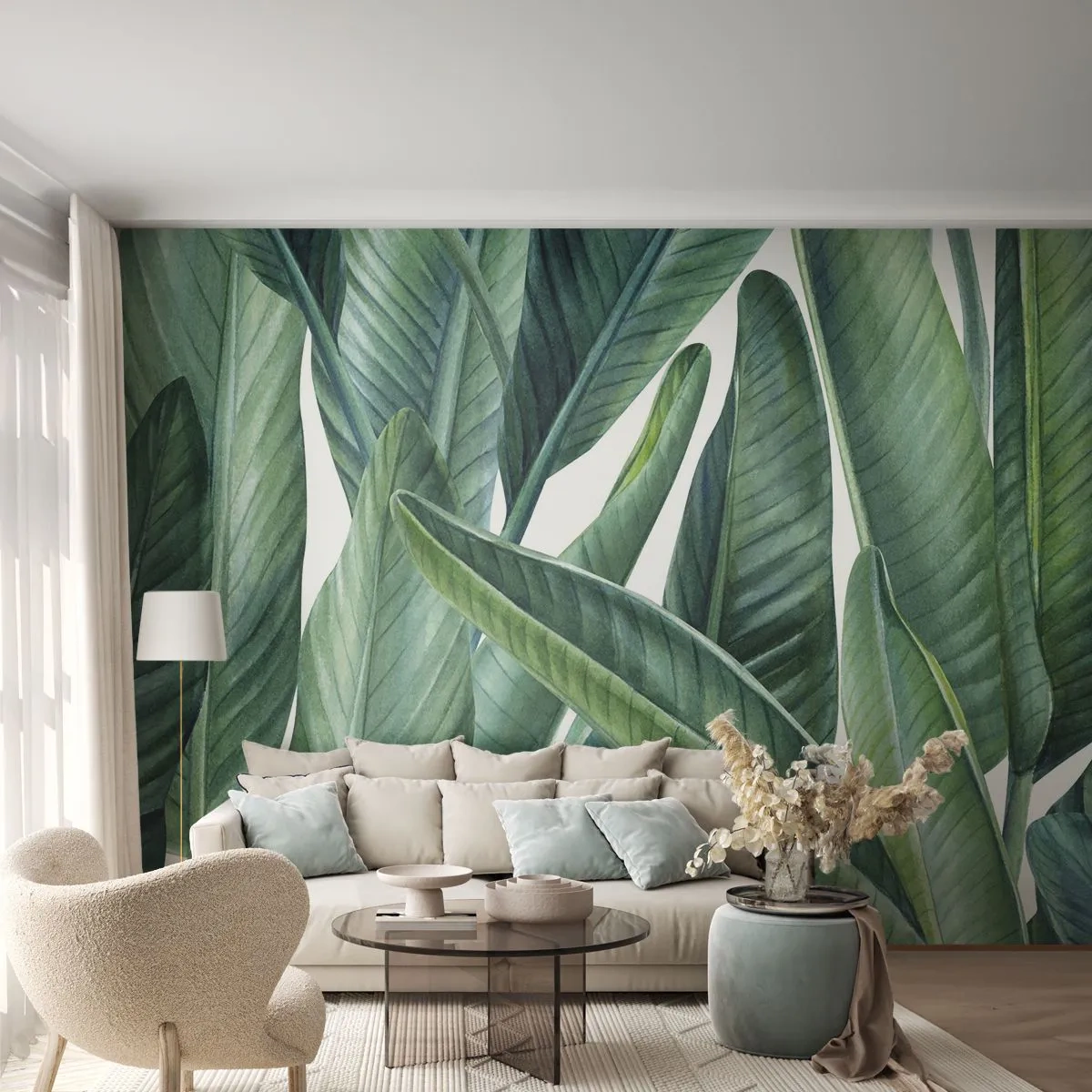 Fotótapéta Premium Sand - Zöld önmagában - Zöld levelek, Trópusi növény, Természet - 400x280 cm