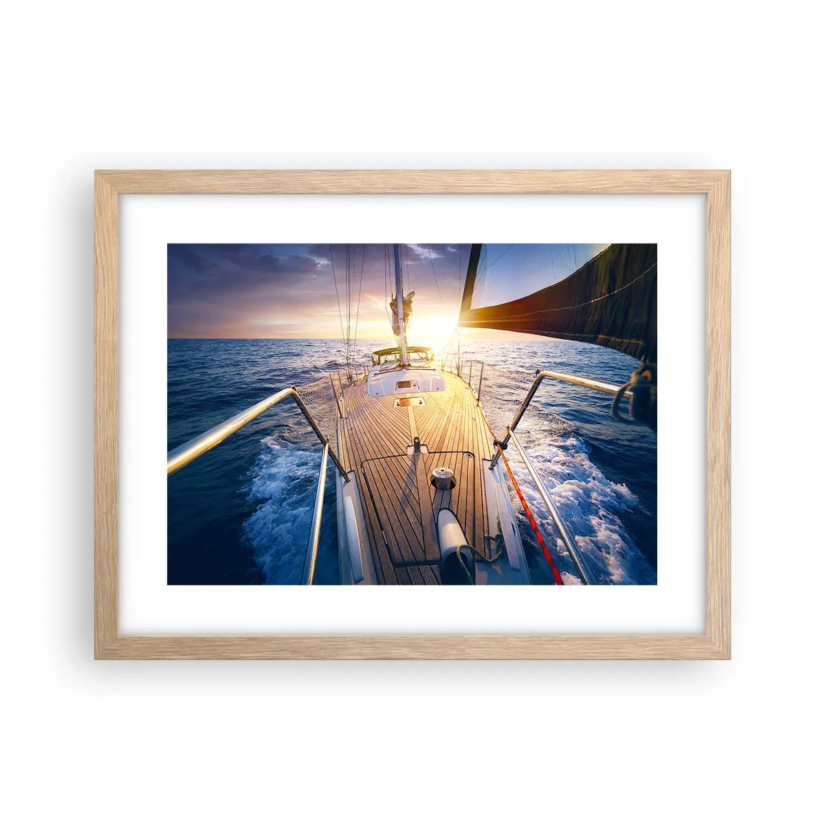 Poszter világos tölgy keretben - Futás a hullámokon - 40x30 cm