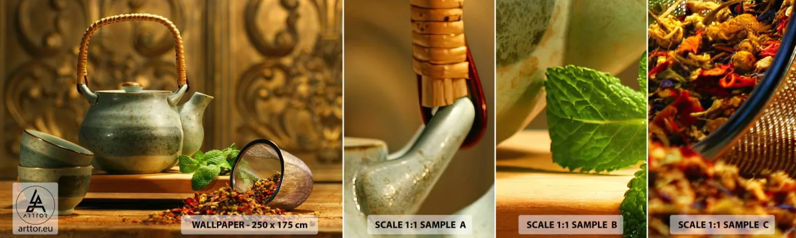 Fotótapéta Minta Öntapadós Deluxe Sticker - Szerződés a tea ivásról - Gasztronómia, Tea, Szárított gyógynövények - 100x30 cm