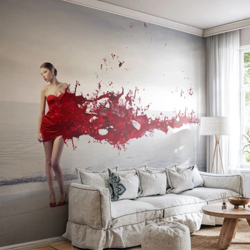 Fotótapéta Premium Sand - Szenvedélyes, mint a skarlát - Nő, Modell, Grafika - 500x350 cm