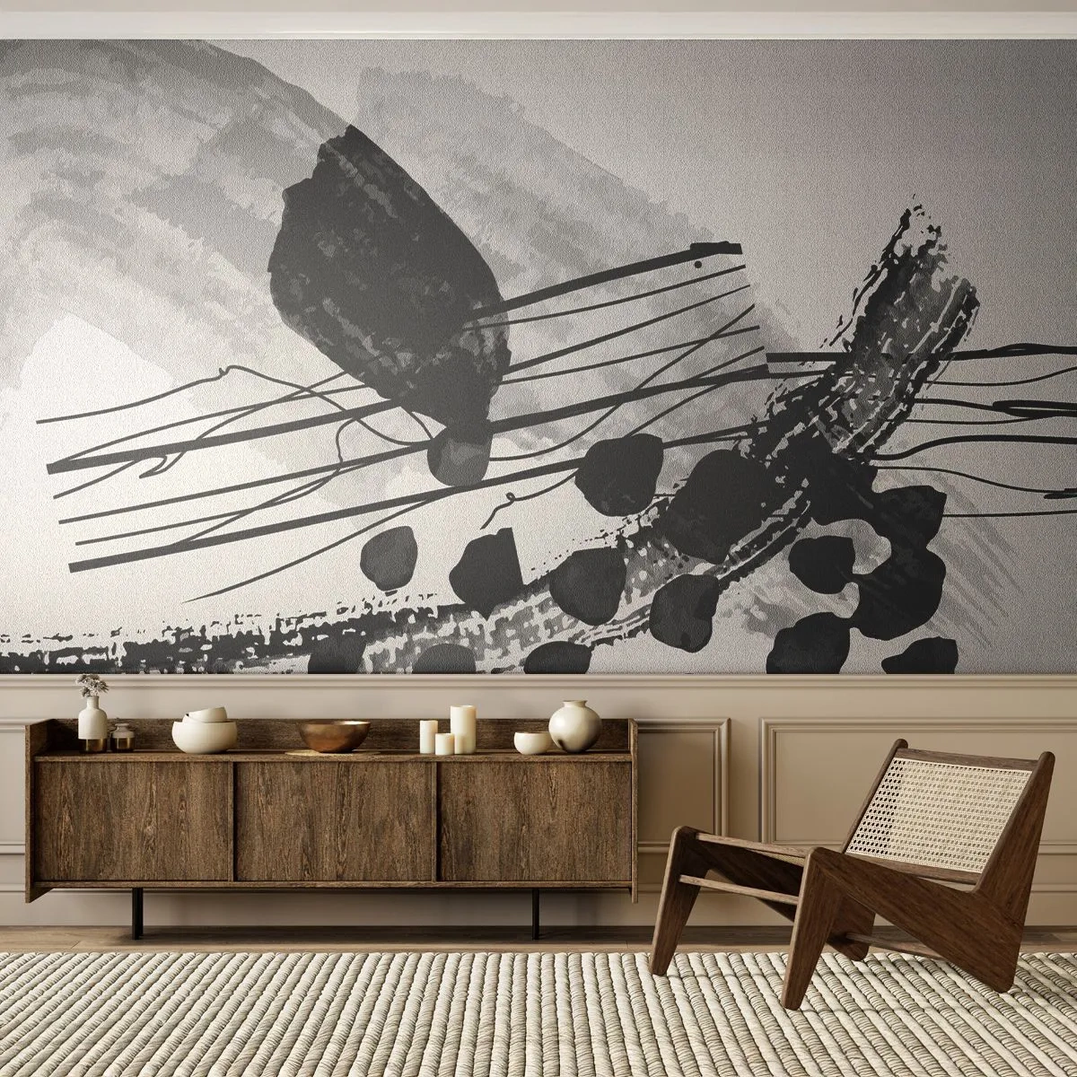 Fotótapéta Premium Canvas - Fekete-fehér organikus absztrakció - Absztrakció, Modern, Darab - 200x140 cm