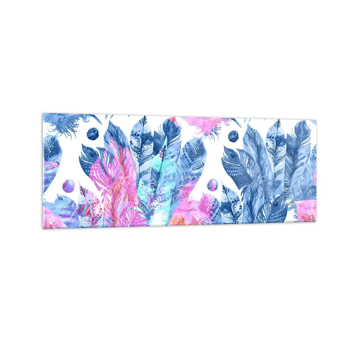 Üveg kép - Rózsaszín és kék tollak - 140x50 cm