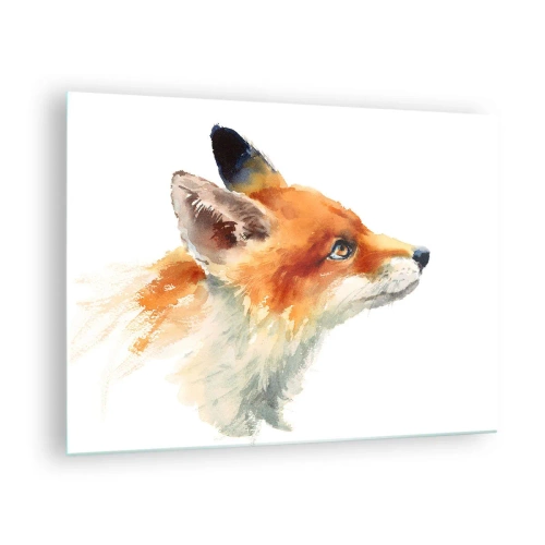 Üveg kép - Akvarell illusztráció egy távolba néző rókáról - 70x50cm - Óvatosság az első - Modern fali dekoráció nappalihoz és hálószobához ARTTOR