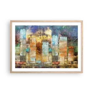 Poszter világos tölgy keretben - Napfényes metropolisz - 70x50 cm