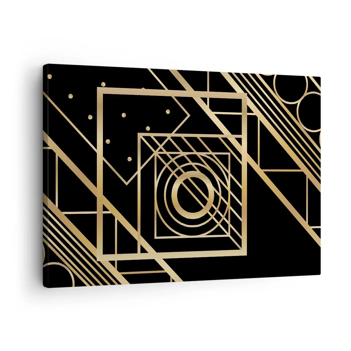 Vászonkép - Arany geometrikus minták fekete háttéren - 70x50cm - Arany geometria - Modern fali dekoráció nappalihoz és hálószobához ARTTOR