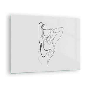 Üveg kép - Női sziluett, egyetlen vonallal rajzolva fehér alapon - 70x50cm - Milyen vagy igazán…. - Modern fali dekoráció nappalihoz és hálószobához ARTTOR