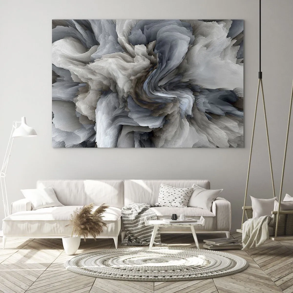 Üveg kép - Egy absztrakt kompozíció, amely kavargó tollakra hasonlít - 70x50cm - Kő és virág - Modern fali dekoráció nappalihoz és hálószobához ARTTOR